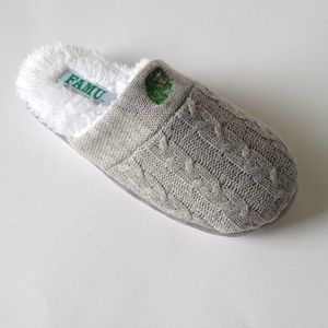 Florida A&M Handmade Knitted Slipper - Modern Grey Cotton Fur Winter Slippers